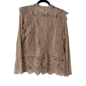Beautiful rose blush pink lace long sleeve blouse size large